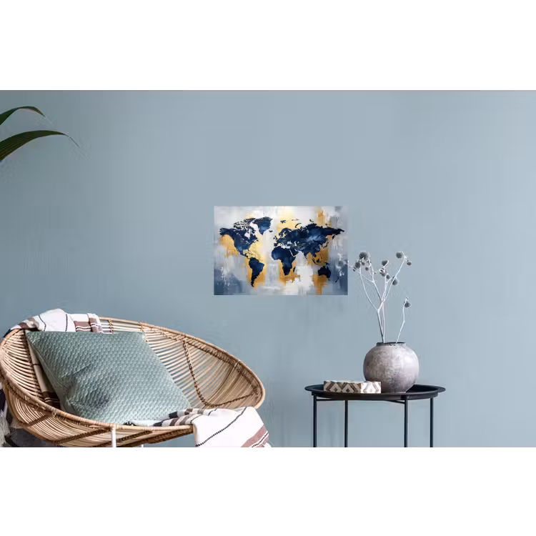 Wereldkaart - Blauw - Abstract Muursticker klein -plant