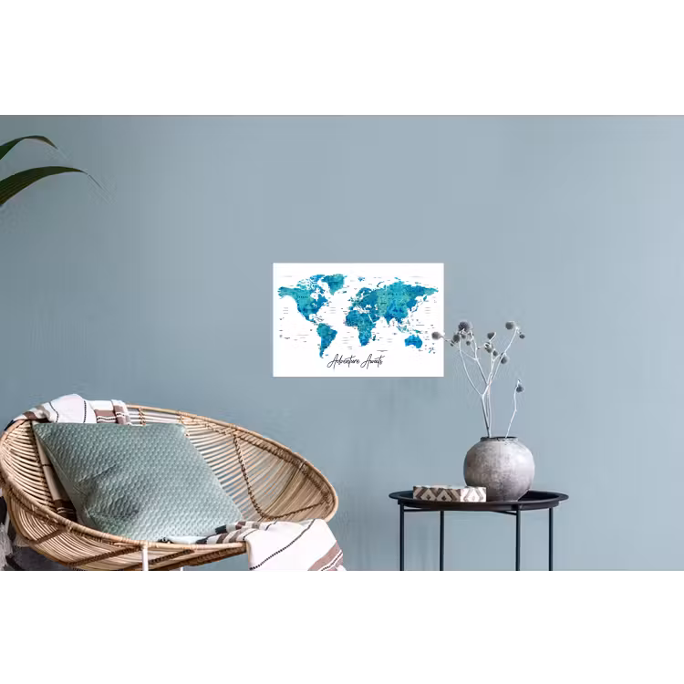 Wereldkaart - Blauw - Kleurrijk Muursticker klein -plant