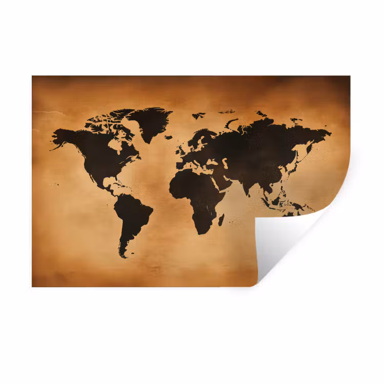 Wereldkaart - Bruin - Kaart Muursticker klein -3d