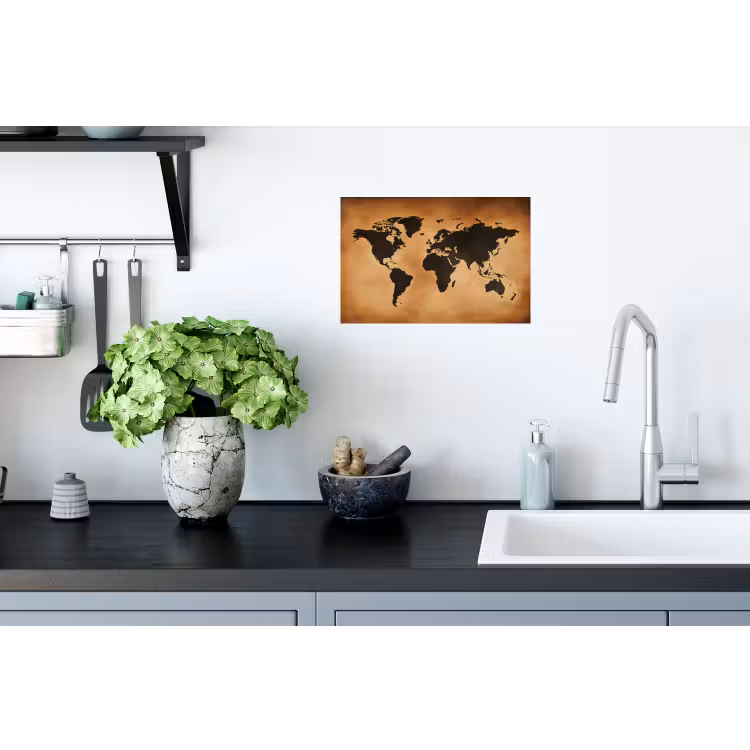 Wereldkaart - Bruin - Kaart Muursticker klein -keuken