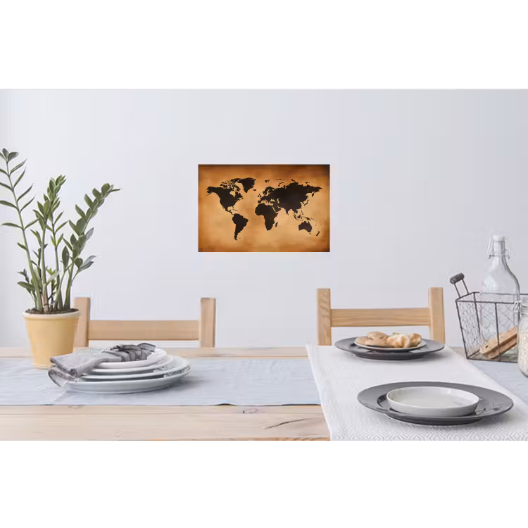 Wereldkaart - Bruin - Kaart Muursticker klein -eettafel