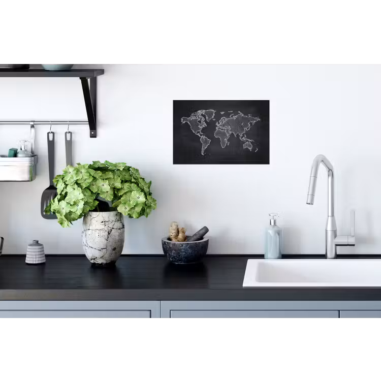 Wereldkaart - Krijt - Zwart - minimalistisch Muursticker klein -keuken