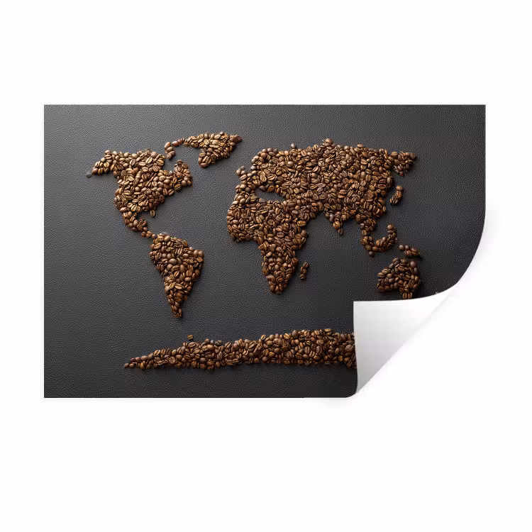Wereldkaart - Koffie - Grijs Muursticker klein -3d