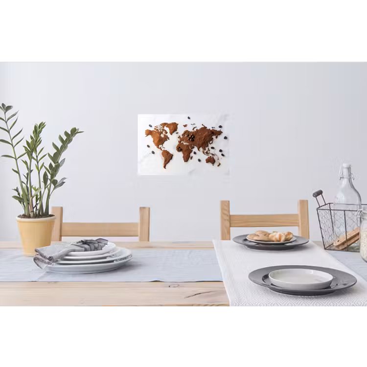 Wereldkaart - Koffie - Marmer Muursticker klein -eettafel
