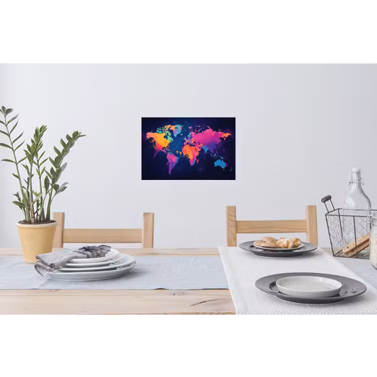 Wereldkaart - Kleurrijk - Graffiti Muursticker klein -eettafel