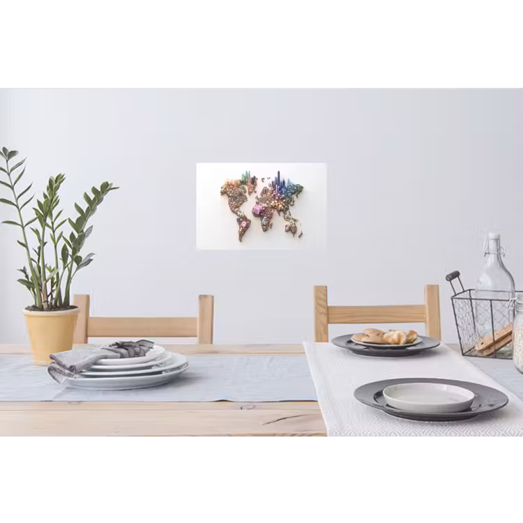 Wereldkaart - Kristallen - Unieke tinten Muursticker klein -eettafel