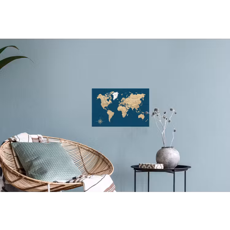 Wereldkaart - Donkerblauw - Beige Muursticker klein -plant
