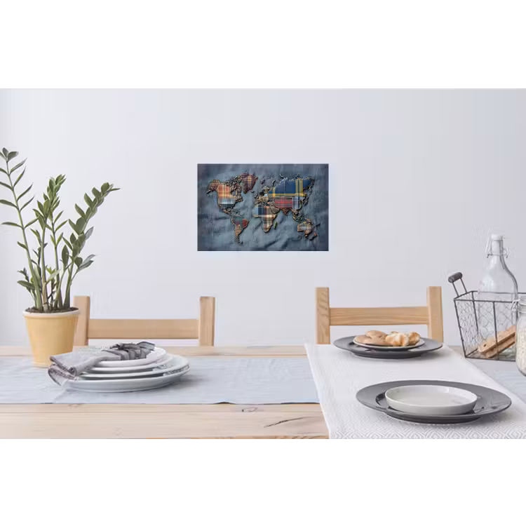 Wereldkaart - Denim - Textiel Muursticker klein -eettafel