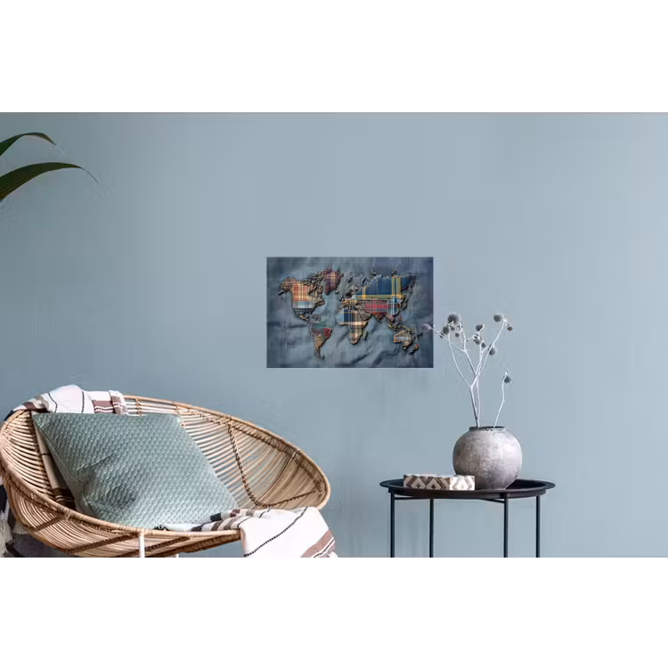 Wereldkaart - Denim - Textiel Muursticker klein -plant