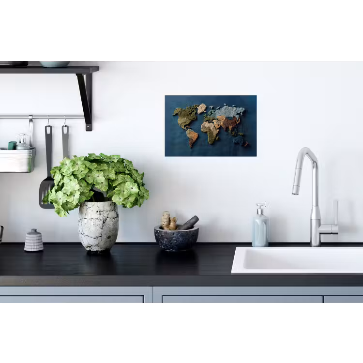 Wereldkaart - Geborduurd - Verschillende tinten Muursticker klein -keuken