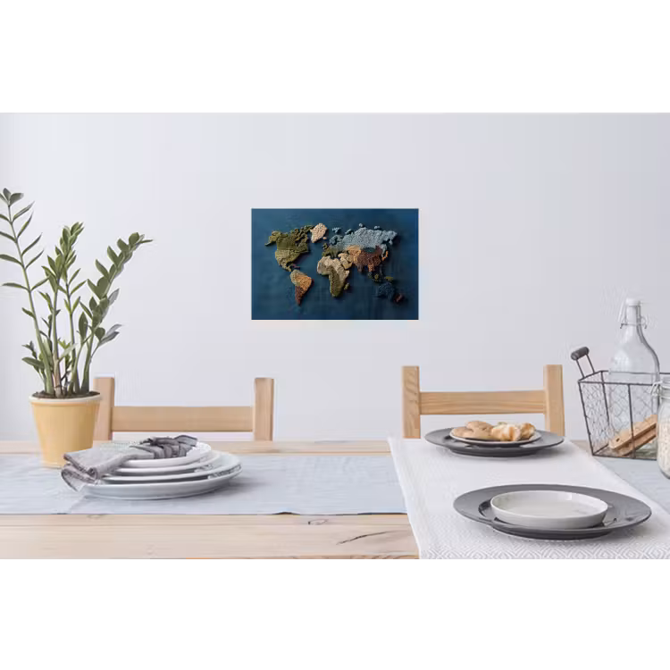 Wereldkaart - Geborduurd - Verschillende tinten Muursticker klein -eettafel