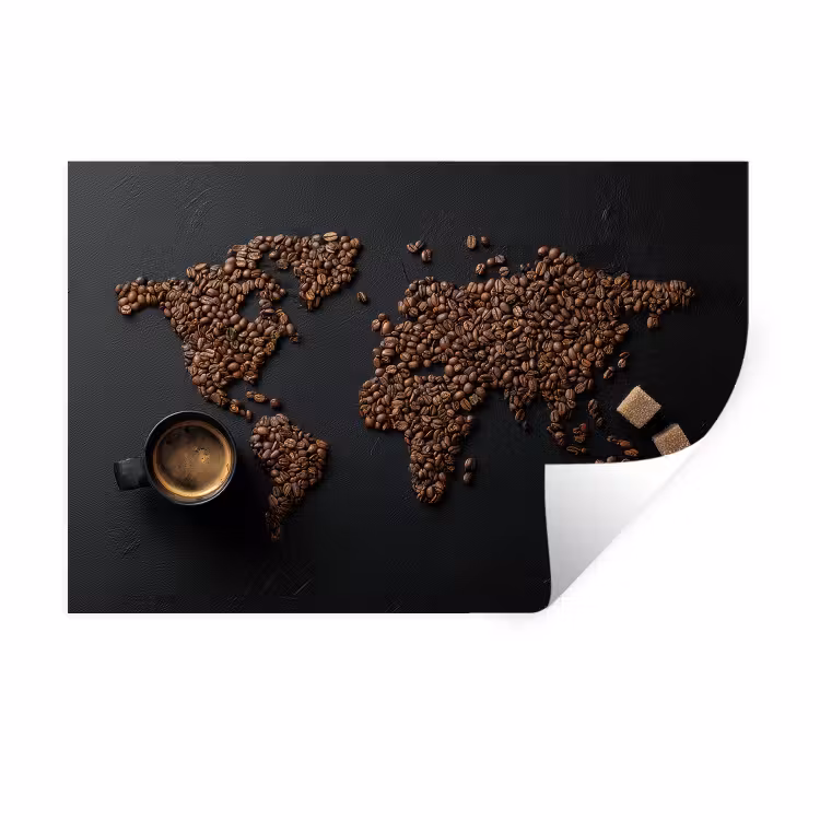 Wereldkaart - Espresso - Zwart Muursticker klein -3d