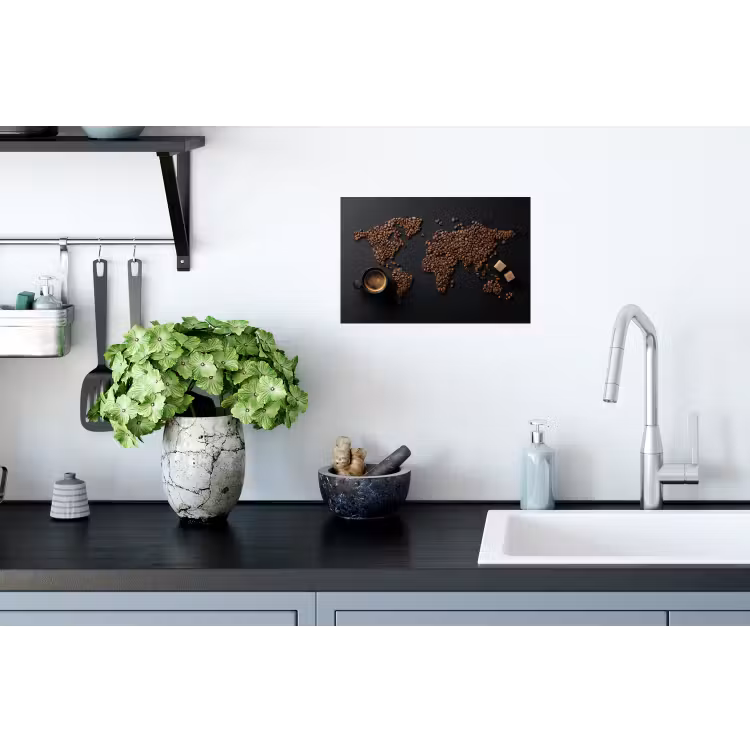 Wereldkaart - Espresso - Zwart Muursticker klein -keuken