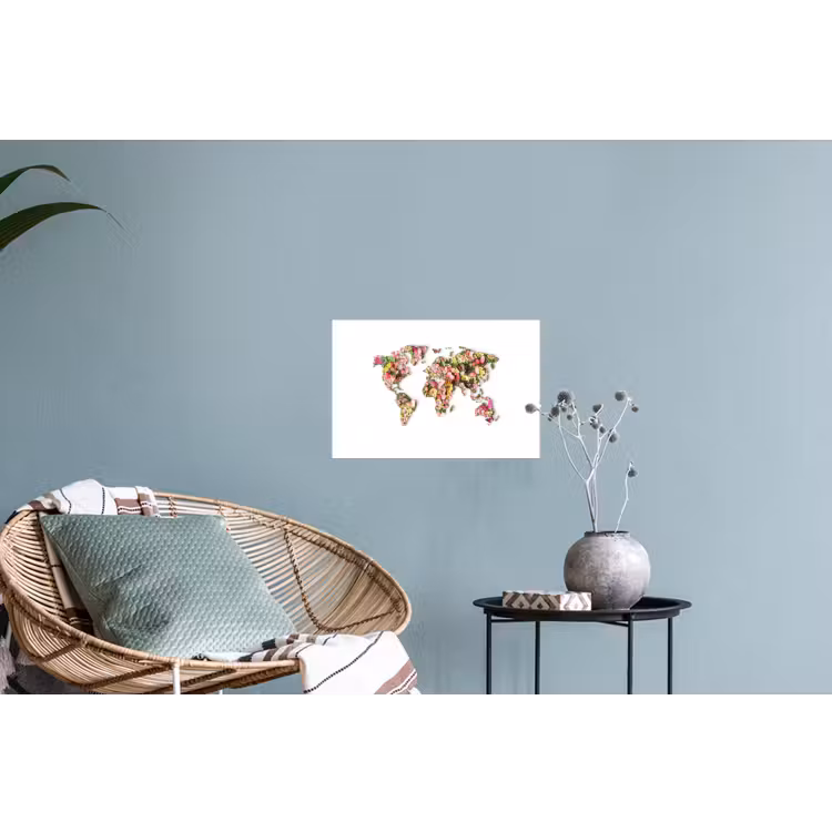 Wereldkaart - Bloemen - Felgekleurd Muursticker klein -plant