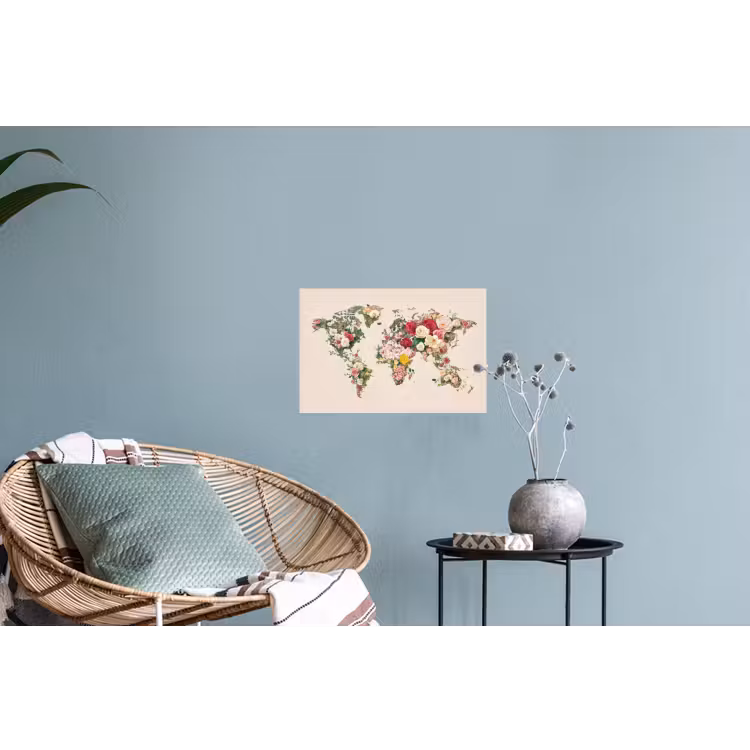 Wereldkaart - Bloemen - Roze Muursticker klein -plant
