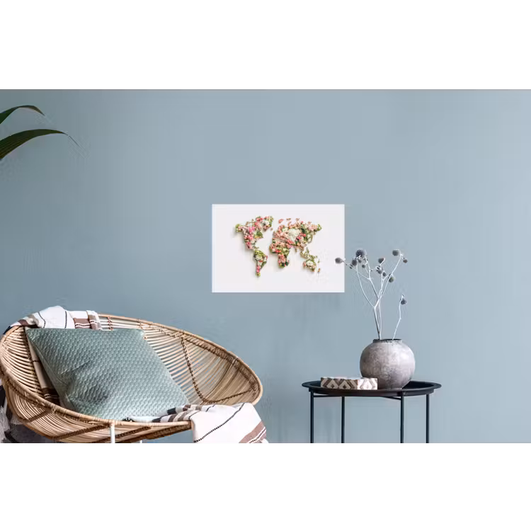 Wereldkaart - Bloemen - Subtiel Muursticker klein -plant