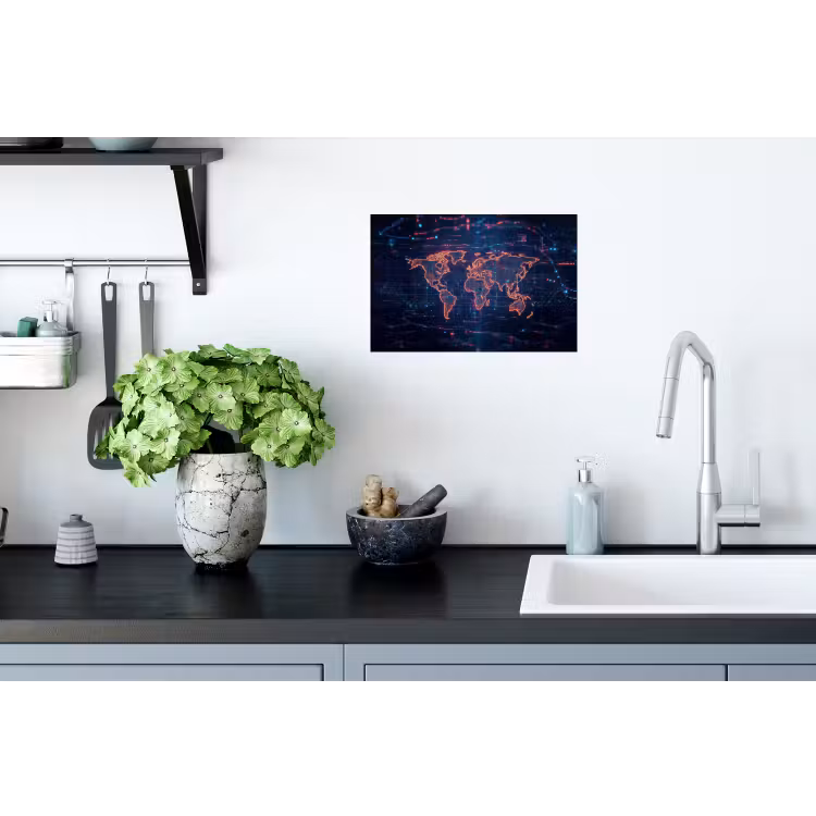 Wereldkaart - Futuristisch - Oranje Muursticker klein -keuken