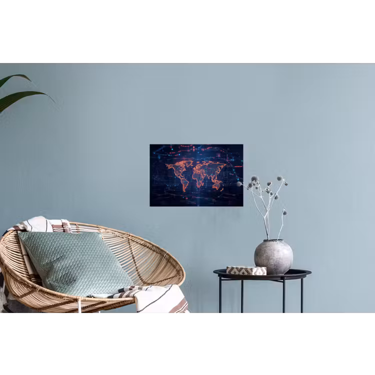 Wereldkaart - Futuristisch - Oranje Muursticker klein -plant