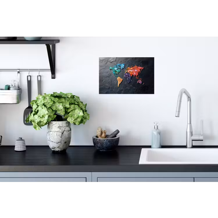 Wereldkaart - Edelstenen - Regenboog - Ruw Muursticker klein -keuken