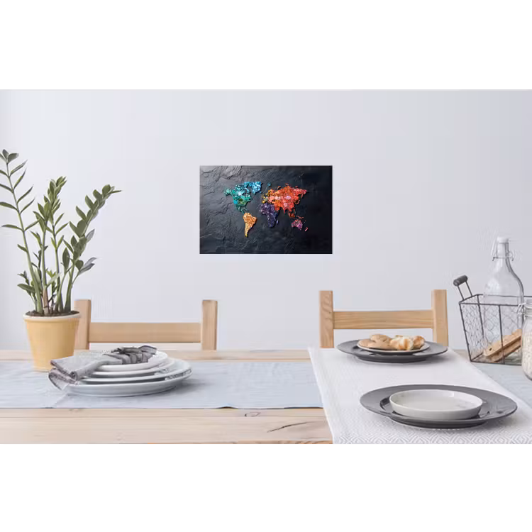 Wereldkaart - Edelstenen - Regenboog - Ruw Muursticker klein -eettafel
