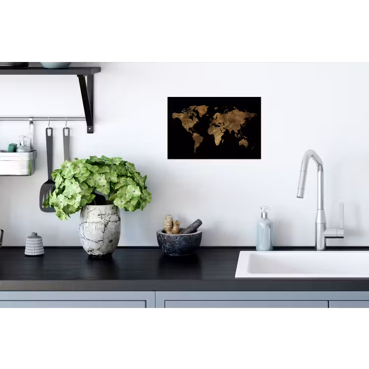 Wereldkaart - Goud - Luxe - Aarde - Zwart Muursticker klein -keuken
