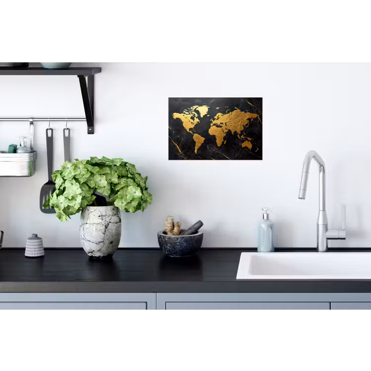Wereldkaart - Goud - Marmer Muursticker klein -keuken