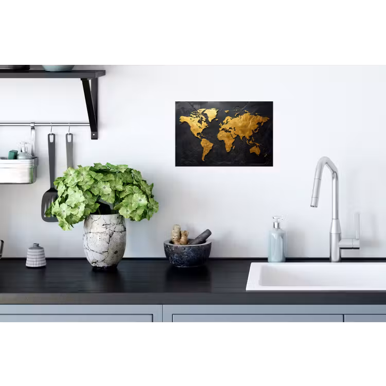 Wereldkaart - Goud - Steen Muursticker klein -keuken