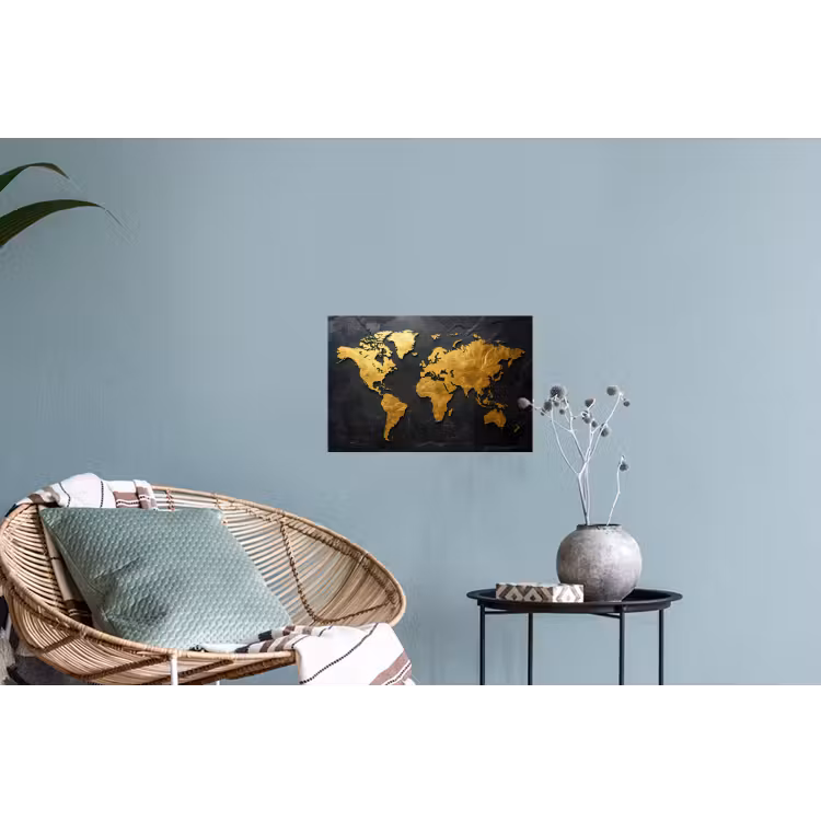 Wereldkaart - Goud - Steen Muursticker klein -plant