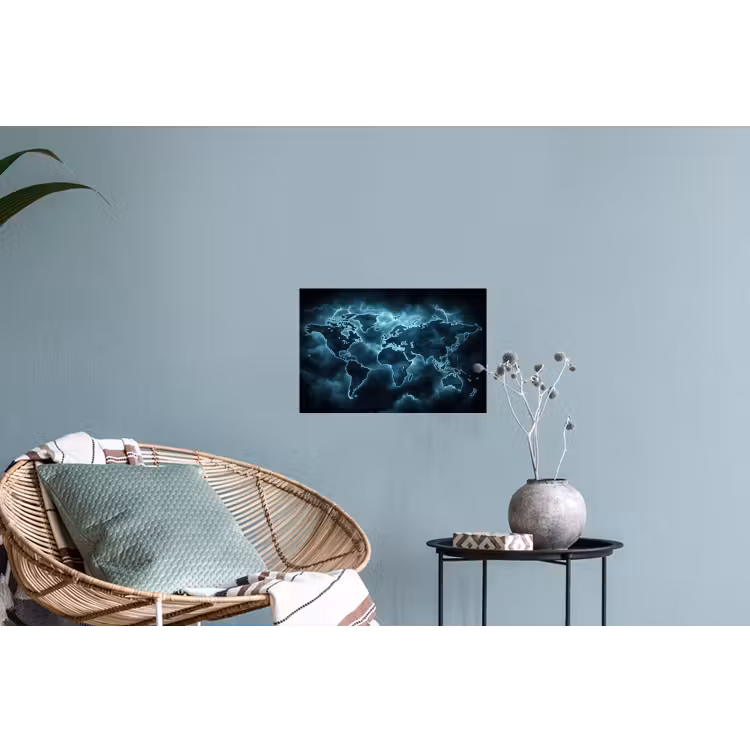 Wereldkaart - Bliksem - Blauw Muursticker klein -plant