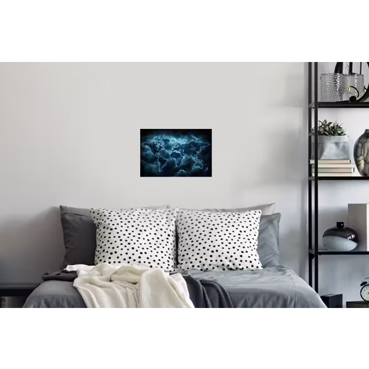 Wereldkaart - Bliksem - Blauw Muursticker klein -slaapkamer