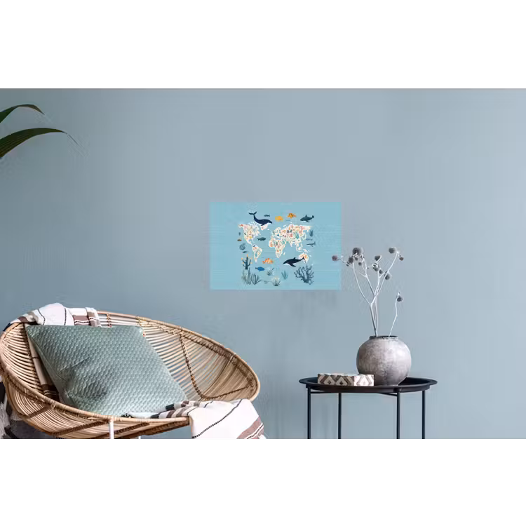 Wereldkaart - Zeeleven - Blauw Muursticker klein -plant