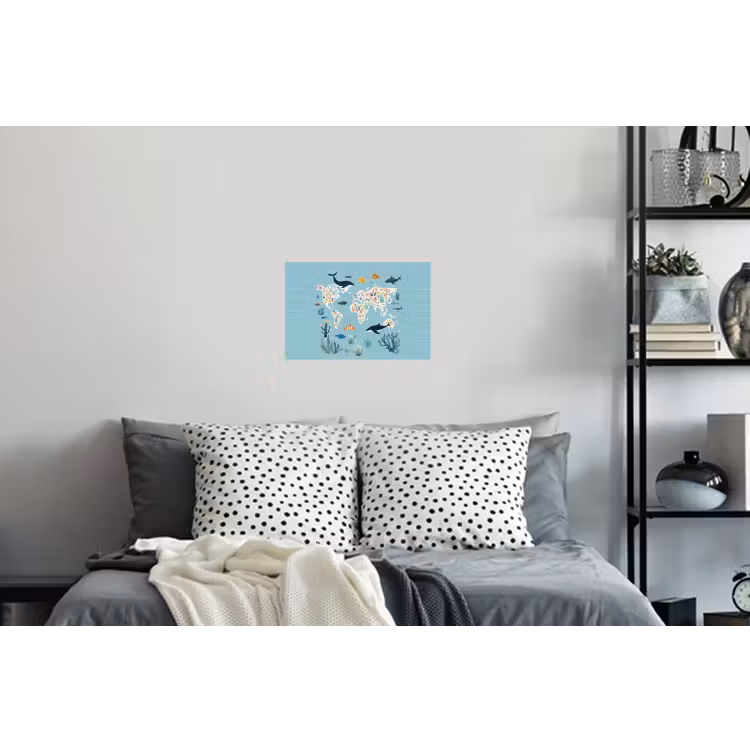 Wereldkaart - Zeeleven - Blauw Muursticker klein -slaapkamer