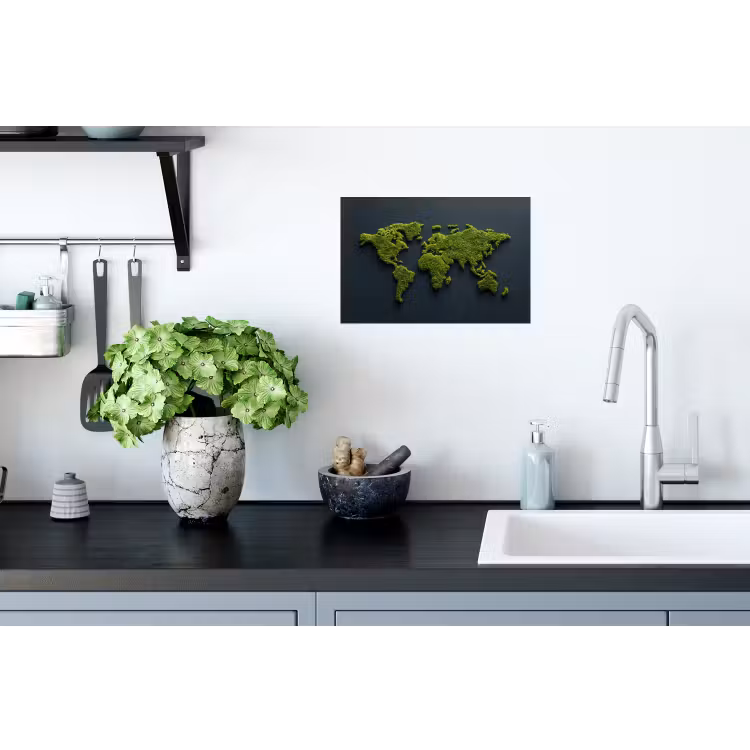 Wereldkaart - Mos -Levendig effect Muursticker klein -keuken