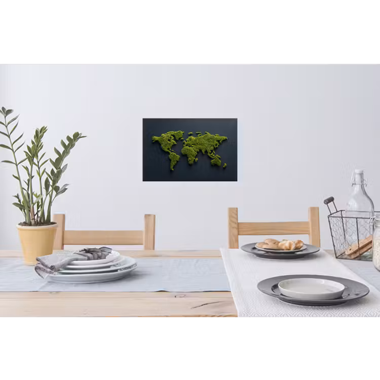 Wereldkaart - Mos -Levendig effect Muursticker klein -eettafel