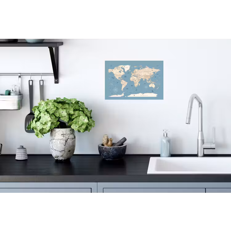 Wereldkaart - Oceaan - Realistisch - Blauw Muursticker klein -keuken