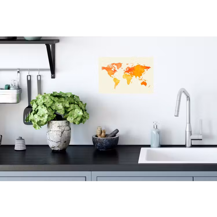 Wereldkaart - Oranje - Kleurrijk Muursticker klein -keuken