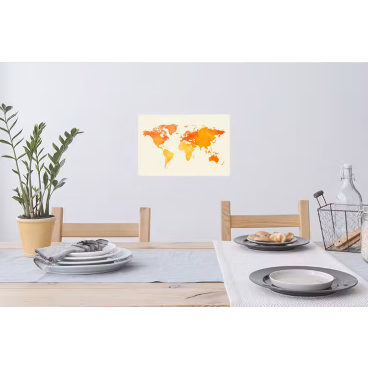 Wereldkaart - Oranje - Kleurrijk Muursticker klein -eettafel