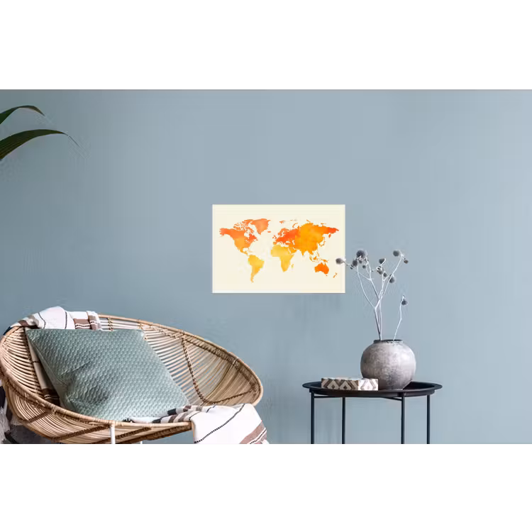 Wereldkaart - Oranje - Kleurrijk Muursticker klein -plant