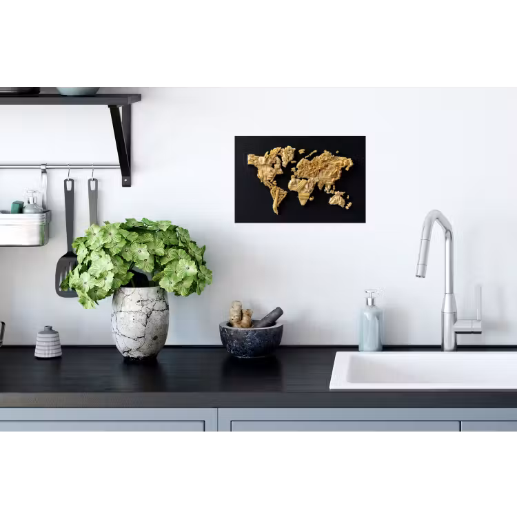 Wereldkaart - Pasta - Zwart Muursticker klein -keuken