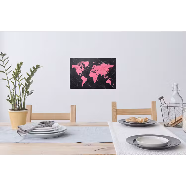 Wereldkaart - Roze - Marmer Muursticker klein -eettafel