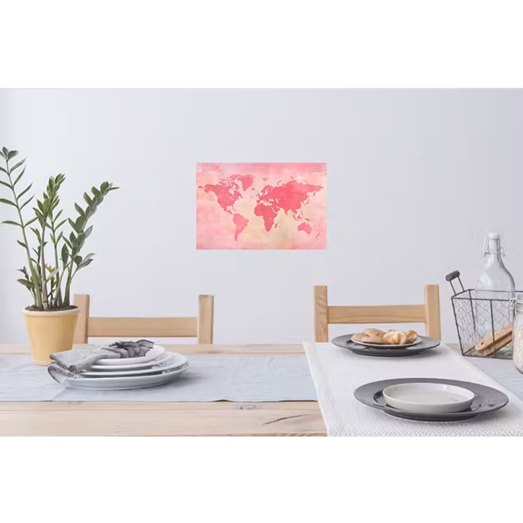 Wereldkaart - Roze - Vaag Muursticker klein -eettafel