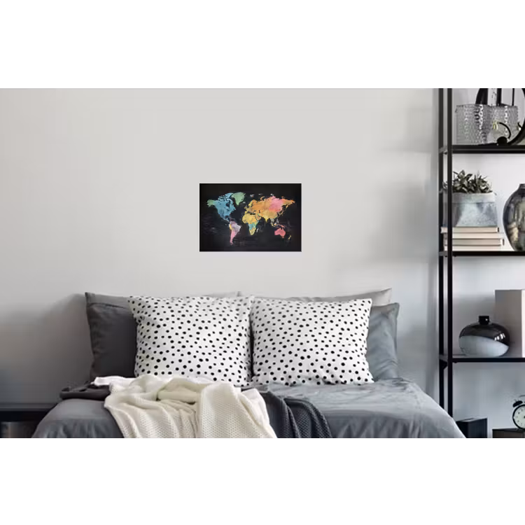 Wereldkaart - Krijtstrepen - Regenboog Muursticker klein -slaapkamer
