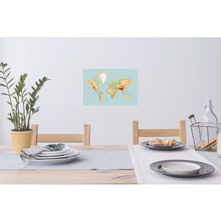Wereldkaart - Realistisch - Blauw Muursticker klein -eettafel
