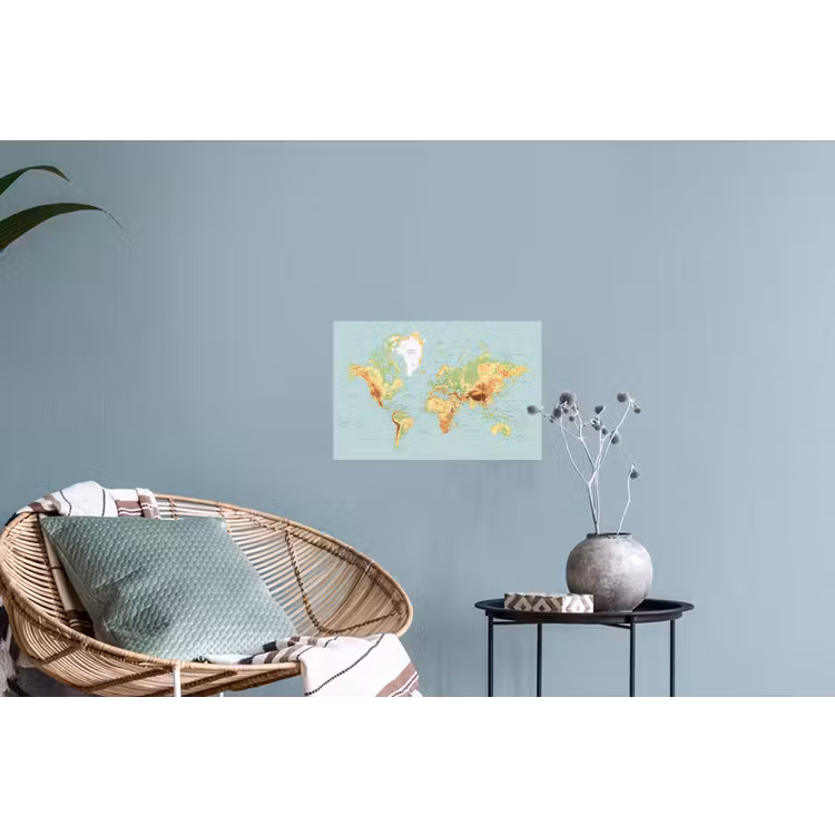 Wereldkaart - Realistisch - Blauw Muursticker klein -plant