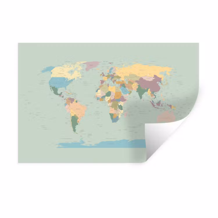 Wereldkaart - Realistisch - Kaart Muursticker klein -3d