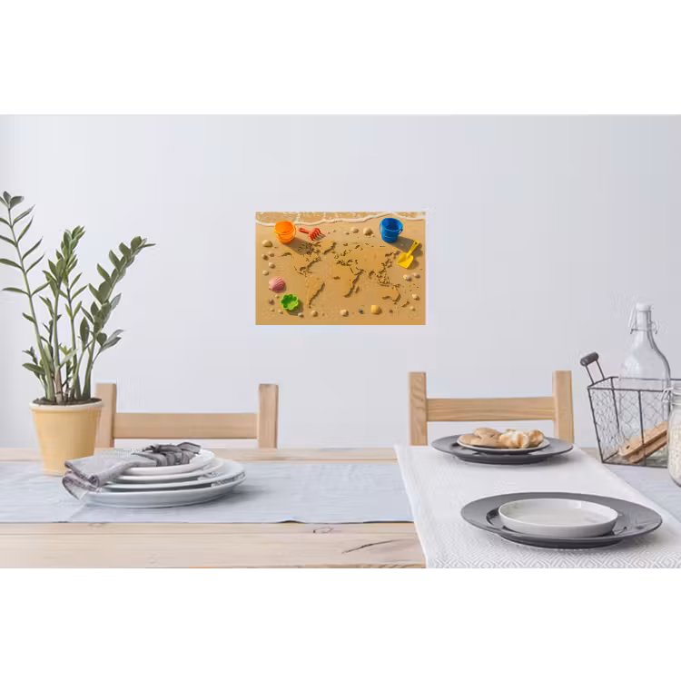 Wereldkaart - Zand - Kleurrijk - Zomer Muursticker klein -eettafel