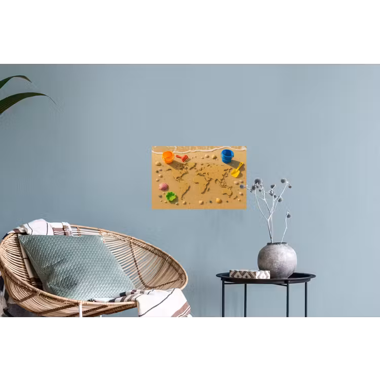 Wereldkaart - Zand - Kleurrijk - Zomer Muursticker klein -plant