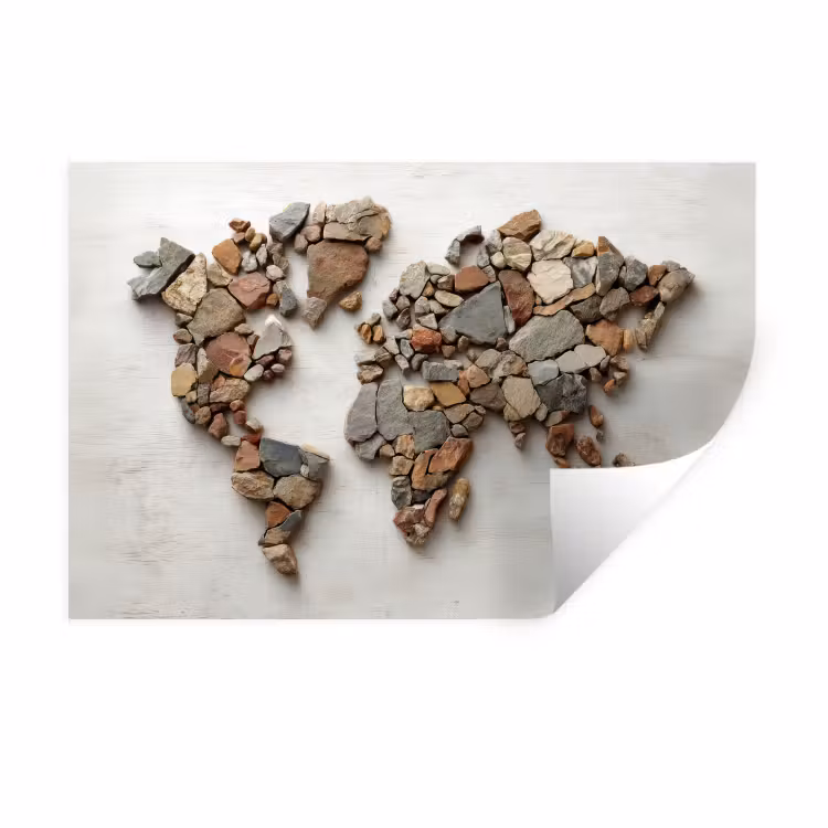 Wereldkaart - Stenen - Wit Muursticker klein -3d
