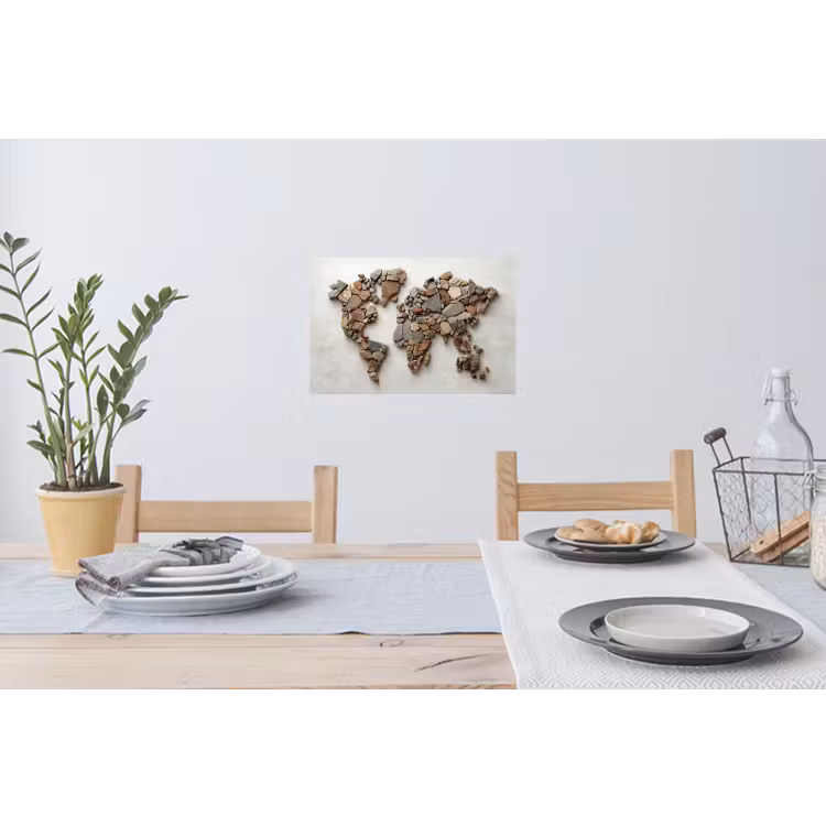 Wereldkaart - Stenen - Wit Muursticker klein -eettafel