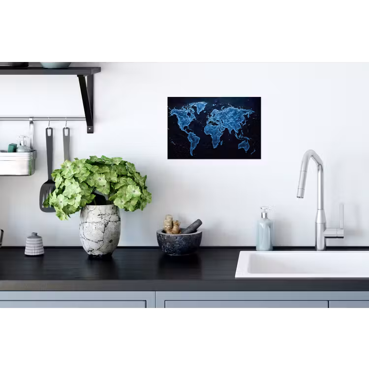 Wereldkaart - Waterstructuur - Blauw Muursticker klein -keuken